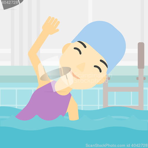 Image of Woman swimming in pool vector illustration.