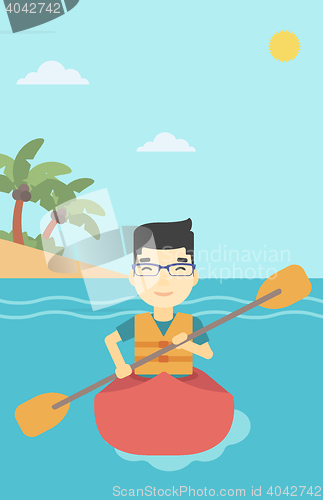 Image of Man riding in kayak vector illustration.