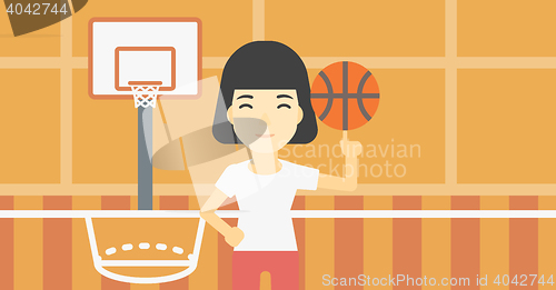 Image of Basketball player spinning ball.