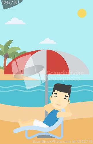 Image of Man relaxing on beach chair vector illustration.