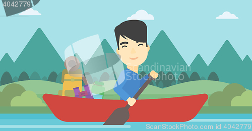 Image of Man riding in kayak vector illustration.