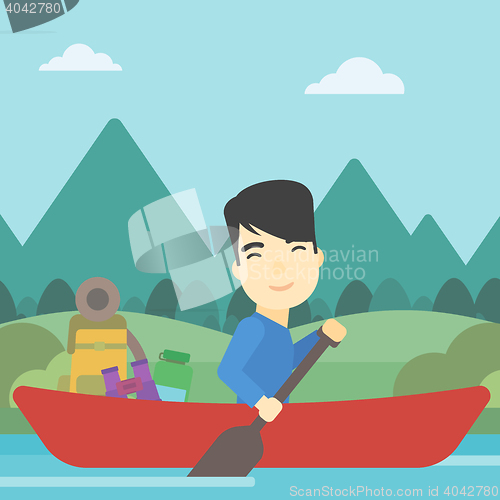 Image of Man riding in kayak vector illustration.