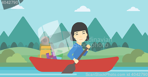 Image of Woman riding in kayak vector illustration.