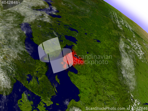 Image of Estonia from space highlighted in red