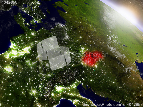 Image of Slovakia from space highlighted in red