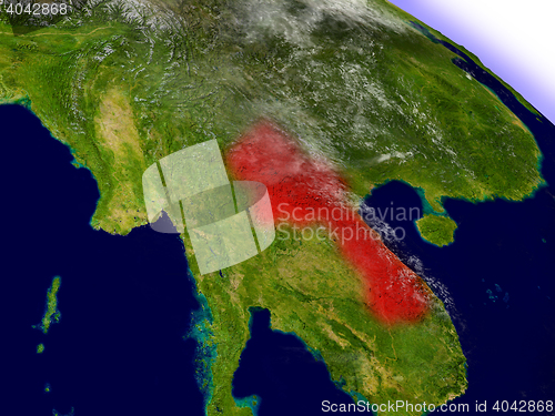 Image of Laos from space highlighted in red