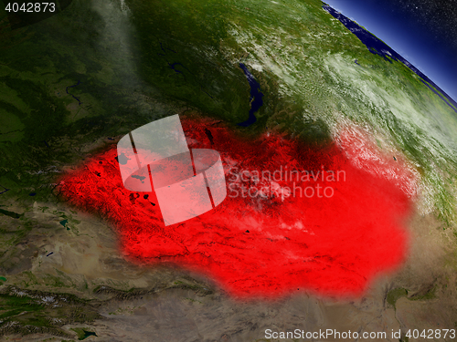 Image of Mongolia from space highlighted in red