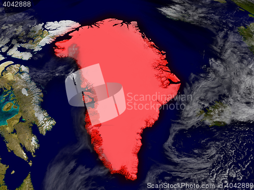 Image of Greenland from space highlighted in red