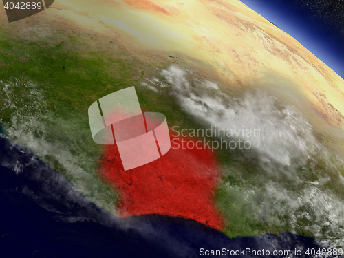 Image of Ivory Coast from space highlighted in red