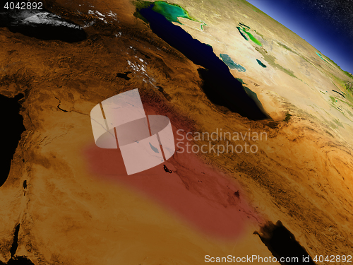 Image of Iraq from space highlighted in red