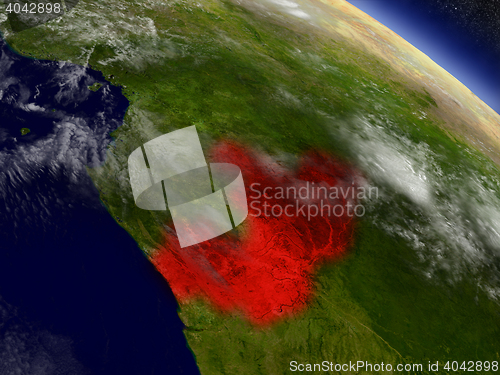 Image of Congo from space highlighted in red