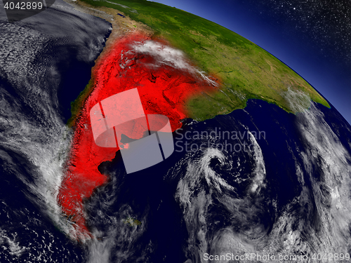 Image of Argentina from space highlighted in red