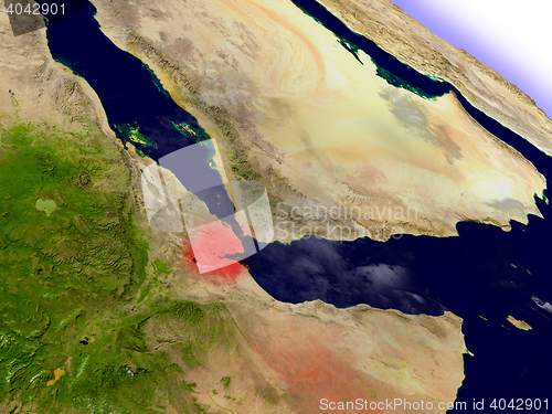 Image of Djibouti from space highlighted in red