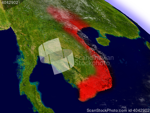 Image of Vietnam from space highlighted in red