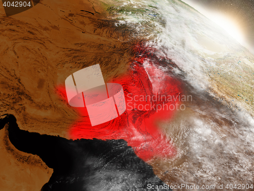 Image of Pakistan from space highlighted in red