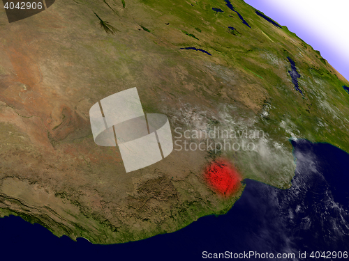 Image of Swaziland from space highlighted in red