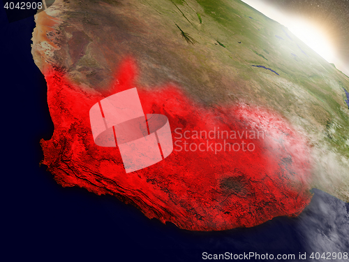 Image of South Africa from space highlighted in red