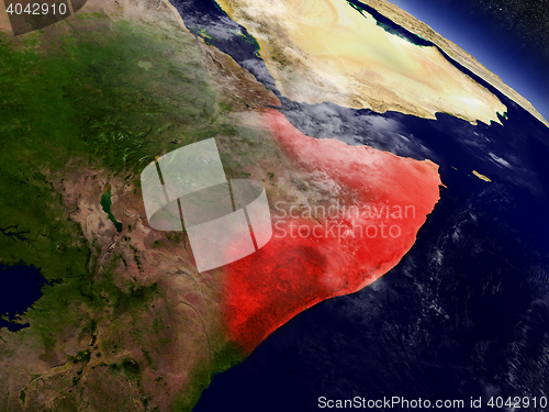 Image of Somalia from space highlighted in red