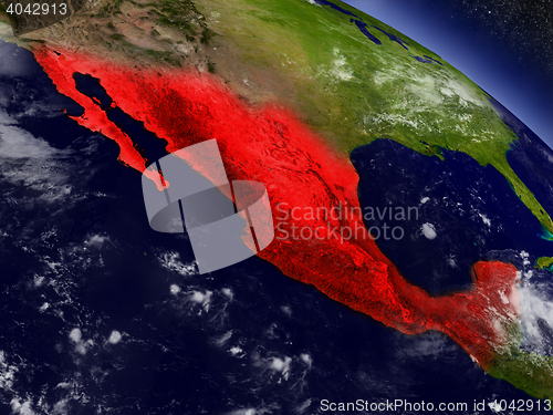 Image of Mexico from space highlighted in red