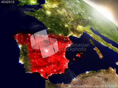 Image of Spain from space highlighted in red