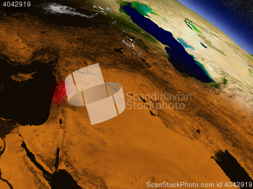 Image of Lebanon from space highlighted in red