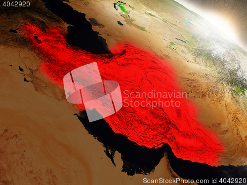 Image of Iran from space highlighted in red