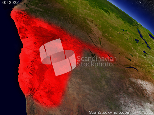 Image of Namibia from space highlighted in red