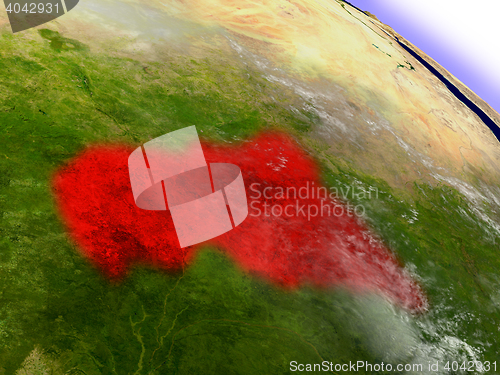 Image of Central Africa from space highlighted in red