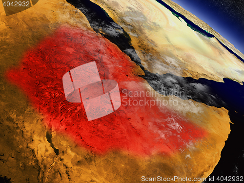 Image of Ethiopia from space highlighted in red