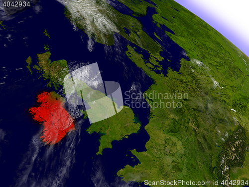 Image of Ireland from space highlighted in red