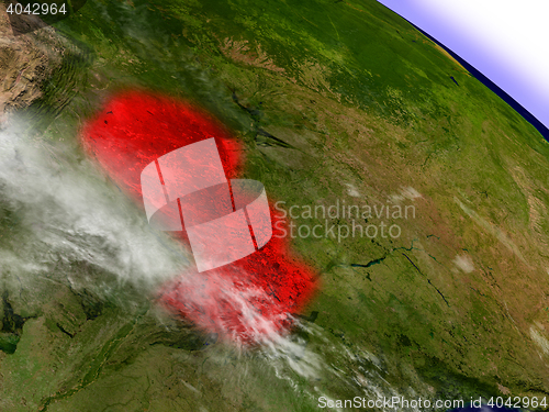 Image of Paraguay from space highlighted in red
