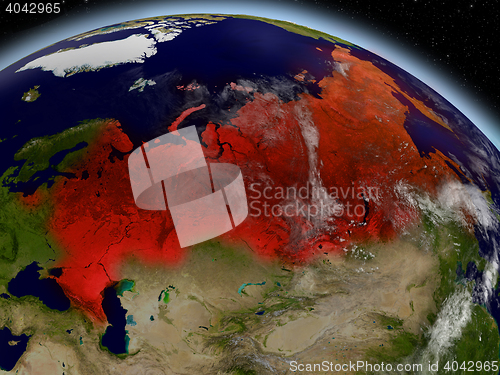 Image of Russia from space highlighted in red