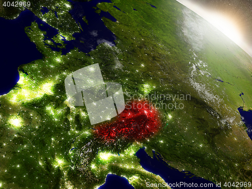 Image of Austria from space highlighted in red