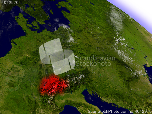 Image of Switzerland from space highlighted in red