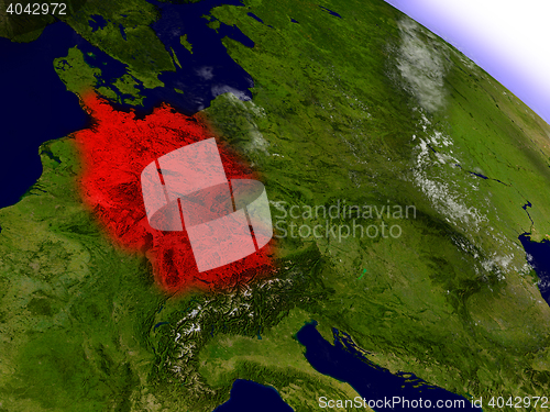 Image of Germany from space highlighted in red