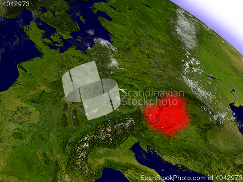 Image of Hungary from space highlighted in red