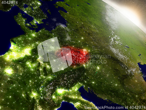 Image of Czech republic from space highlighted in red