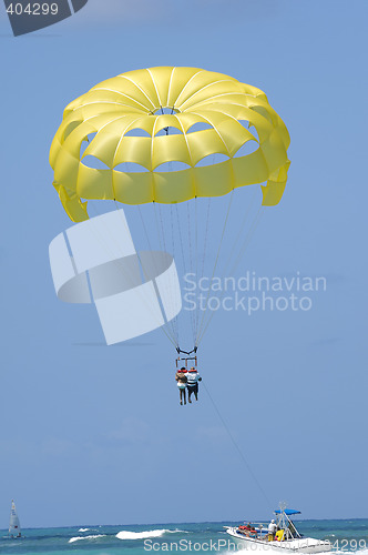 Image of People are parasailing