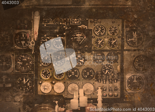 Image of Center console and throttles in airplane