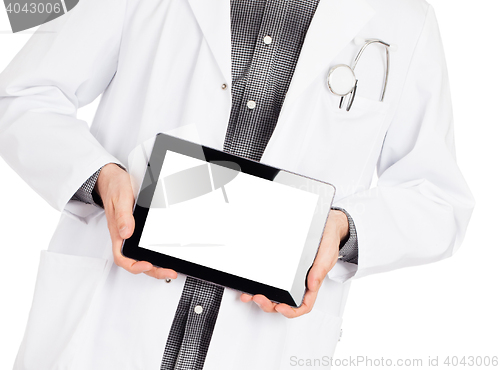 Image of Doctor holding tablet with copy space and clipping path for the 