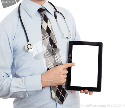 Image of Doctor holding tablet with copy space and clipping path for the 