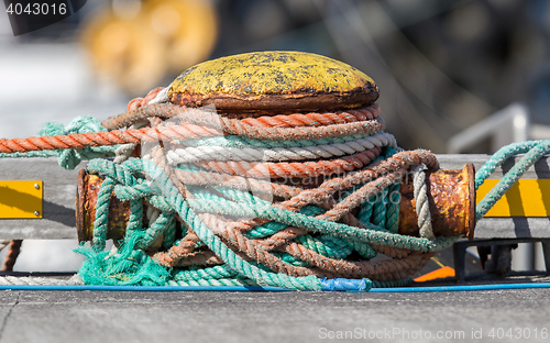 Image of Metal bollard with ropes