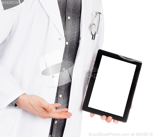 Image of Doctor holding tablet with copy space and clipping path for the 