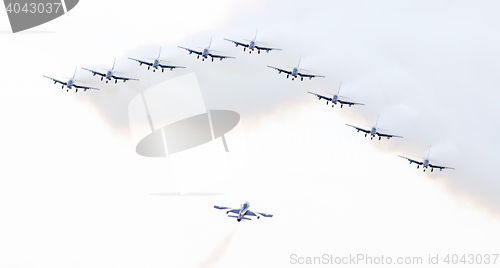 Image of LEEUWARDEN, THE NETHERLANDS-JUNE 10, 2016: Italian aerobatic tea