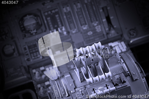 Image of Different meters and displays in an old plane