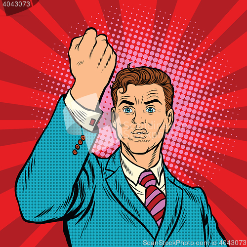 Image of Businessman with fist, pop art protest