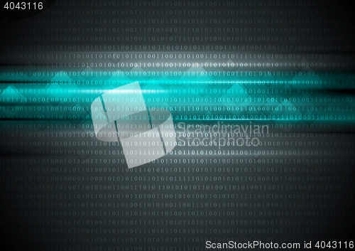 Image of Glowing turquoise stripes with squares and binary code