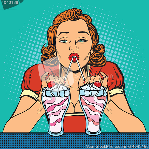 Image of Woman drinking milkshake ice cream