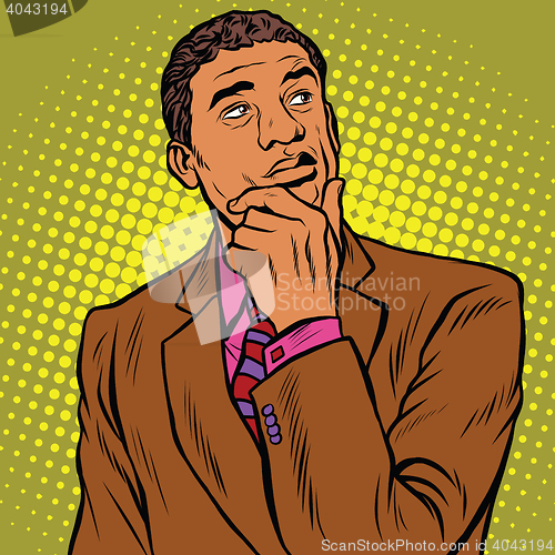 Image of thinker pose black businessman