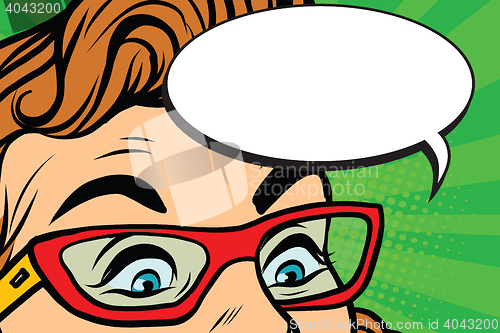 Image of Woman in glasses surprised eyes